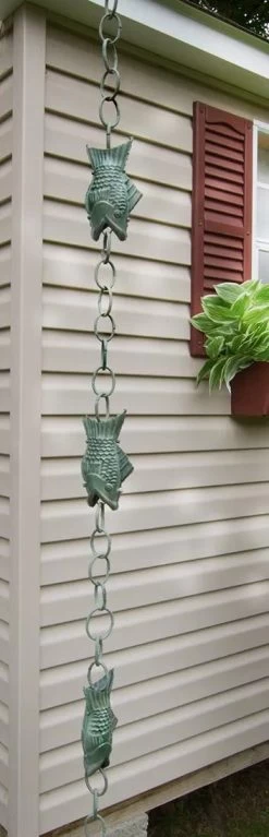Fish Pure Copper Rain Chain, 8.5' -Garden Care Shop 8600209 04V tif