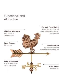 Rooster Garden Copper Weathervane With Pole -Garden Care Shop 8600284 04v