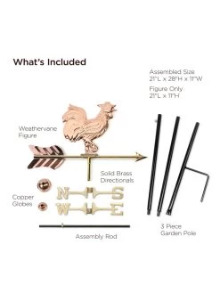 Rooster Garden Copper Weathervane With Pole -Garden Care Shop 8600344 01v