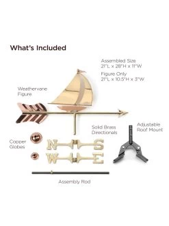 Sailboat Cottage Copper Weathervane With Roof Mount -Garden Care Shop 8600347 01v