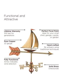 Sailboat Cottage Copper Weathervane With Roof Mount -Garden Care Shop 8600347 04v 1